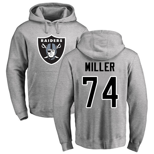 Men Oakland Raiders Ash Kolton Miller Name and Number Logo NFL Football 74 Pullover Hoodie Sweatshirts